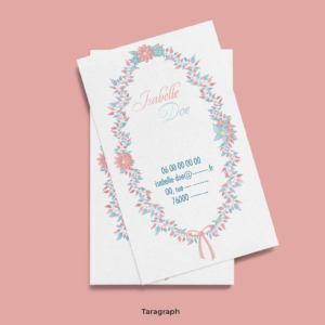 carte de visite florale rose et bleu taragraph